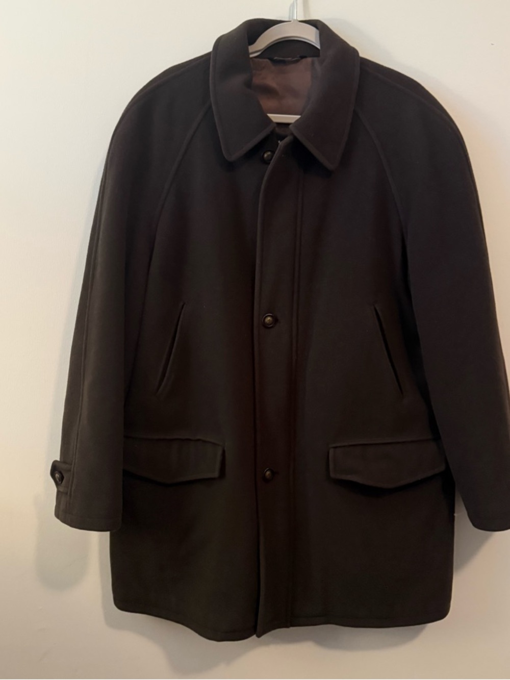 Mario Valente Wool & Cashmere Coat Men’s Sz 44 Brown Made In Italy Long Full Zip